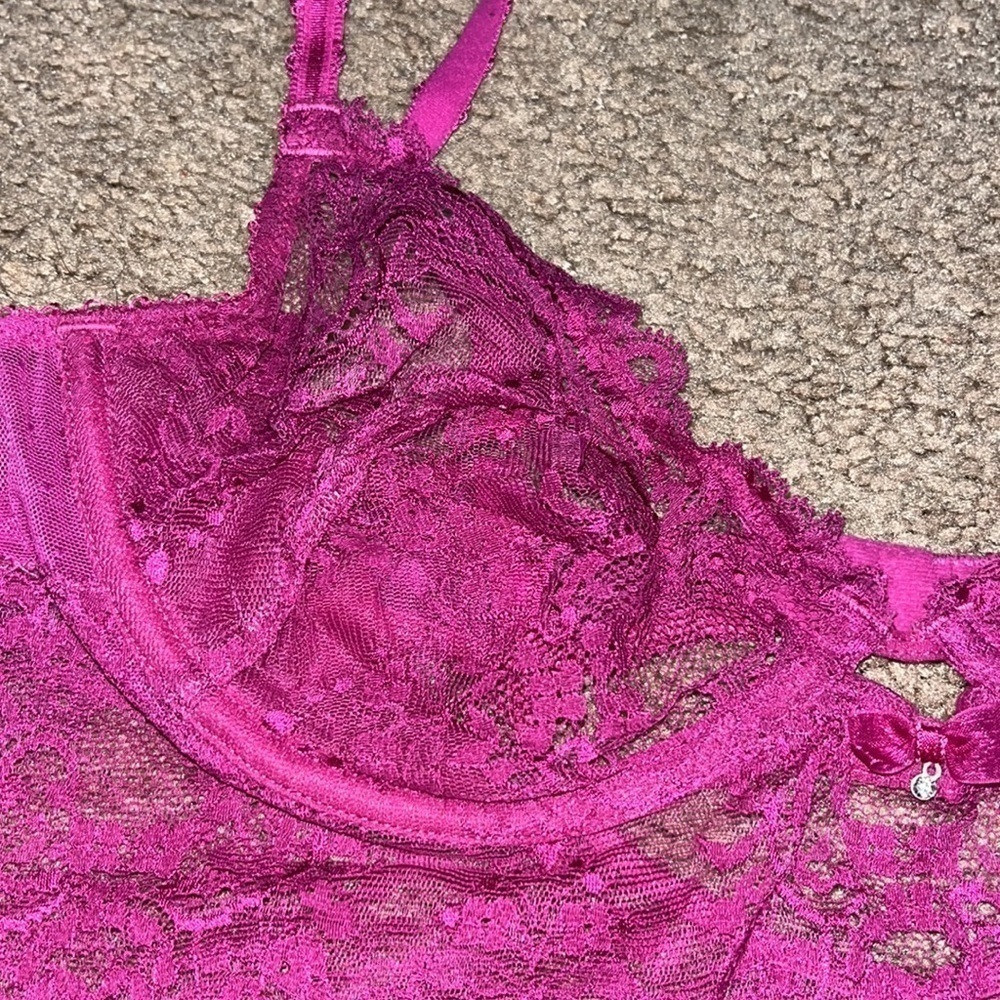 Wacoal Chrystalle Longline 3/4 Sheer Lace Underwire Bra Morello Cherry Large - Picture 6 of 11